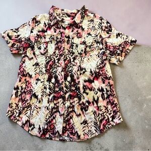 Christopher & Banks Abstract Pattern Shirt M | Vibrant Pink & Black Design